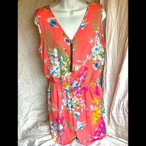 NWT Coral pink tropical vacay romper sz XL
